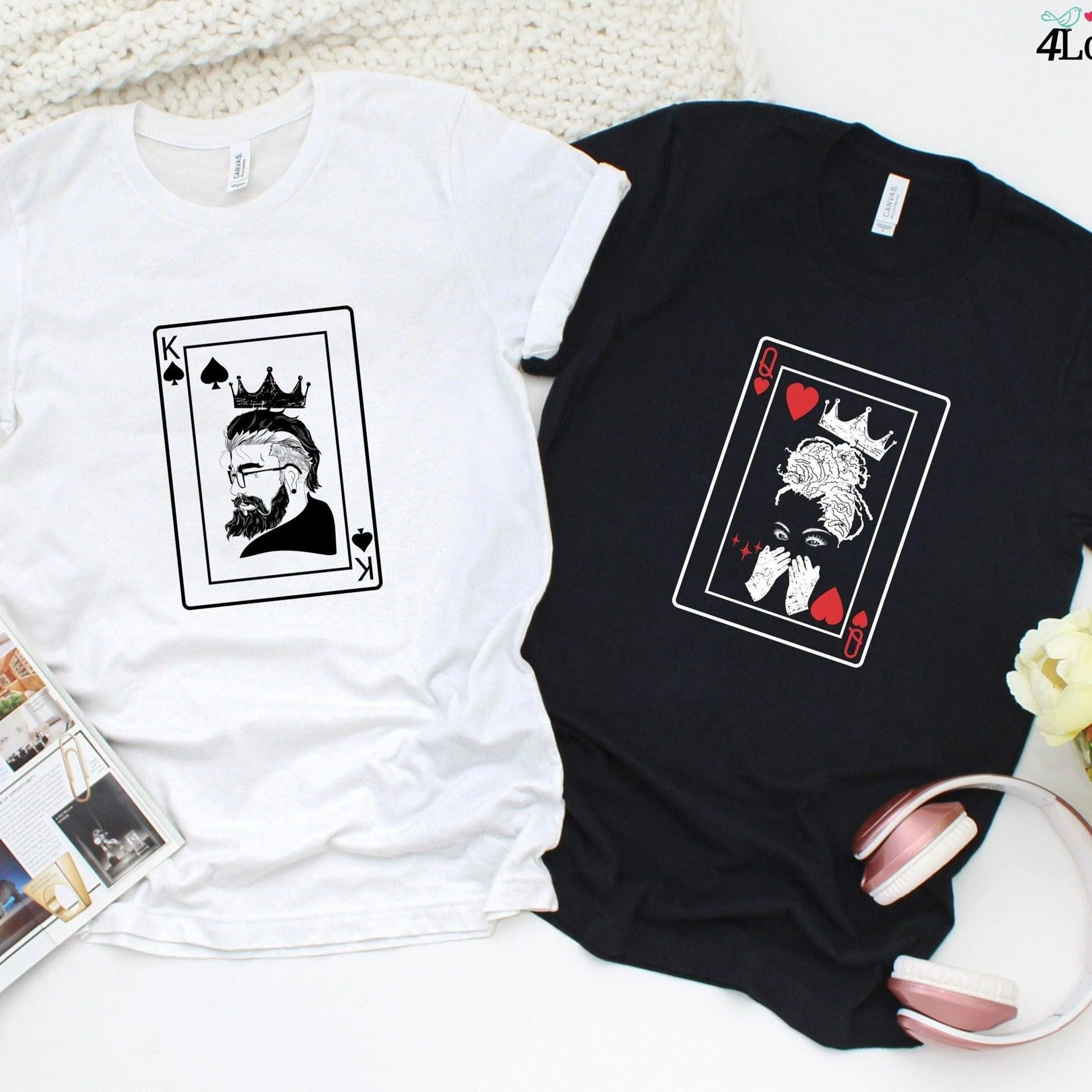 Matching Set: King & Queen Card Hoodie, Lovers T-shirt, Couples Gift, Poker Sweatshirt, Boyfriend & Girlfriend Longsleeve