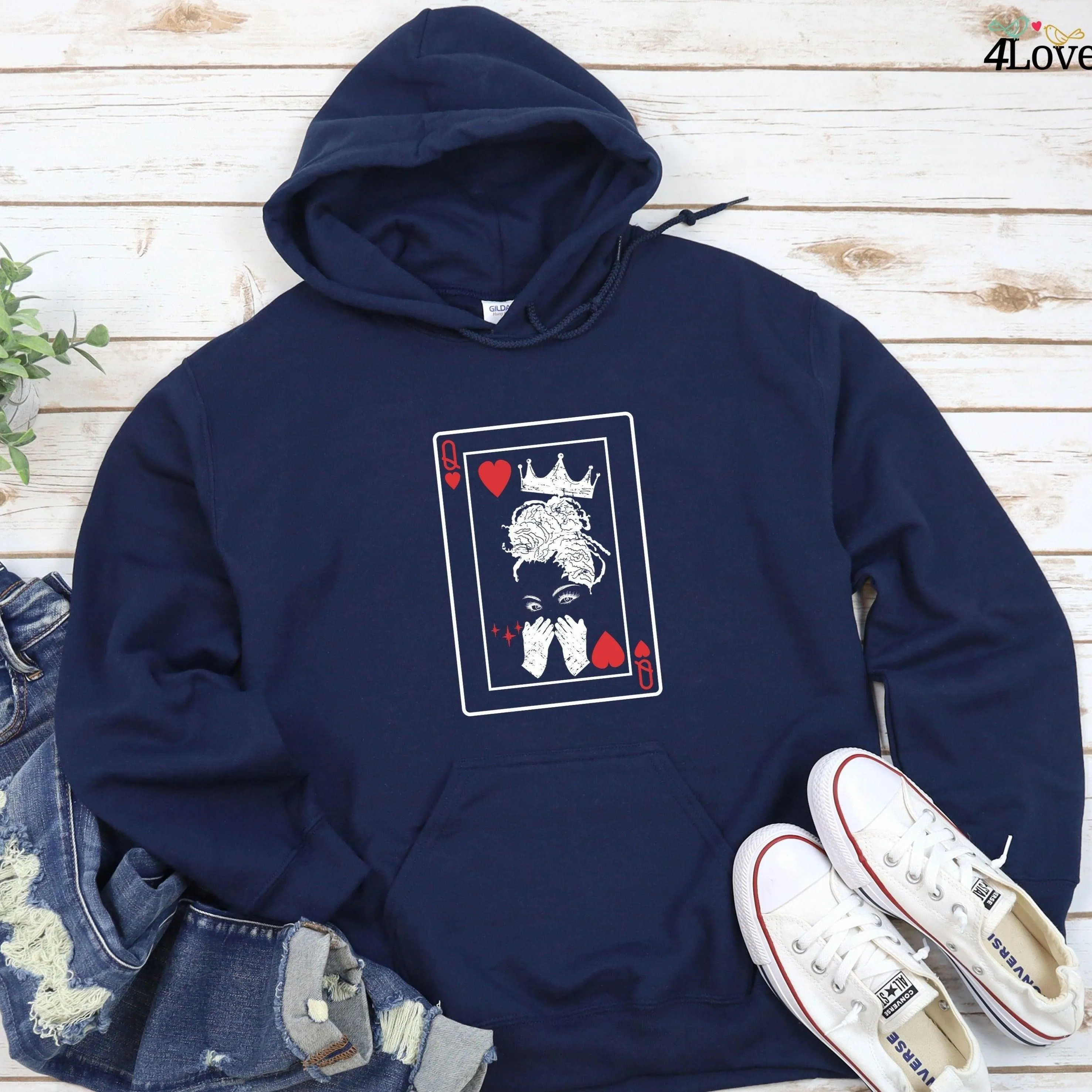 Matching Set: King & Queen Card Hoodie, Lovers T-shirt, Couples Gift, Poker Sweatshirt, Boyfriend & Girlfriend Longsleeve