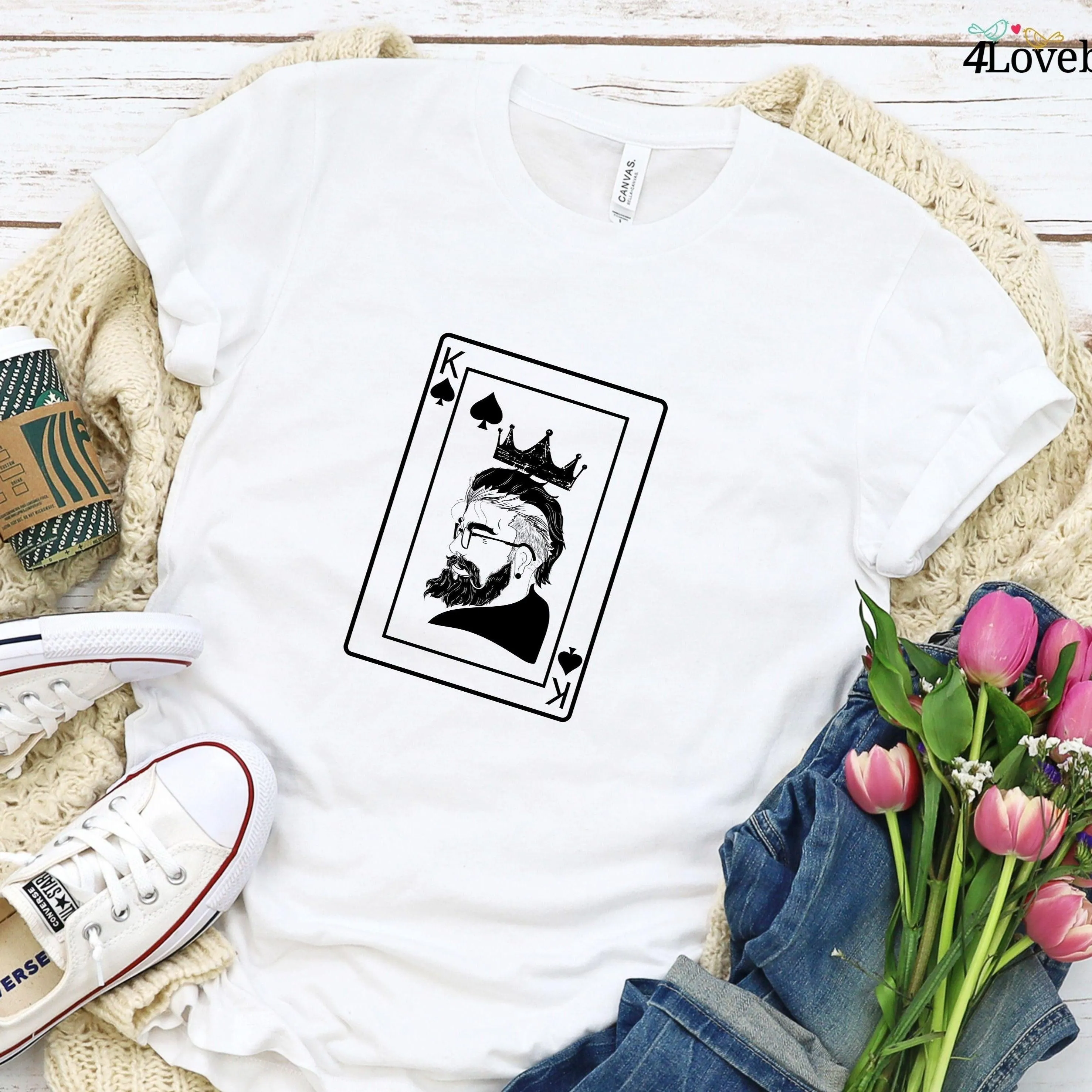 Matching Set: King & Queen Card Hoodie, Lovers T-shirt, Couples Gift, Poker Sweatshirt, Boyfriend & Girlfriend Longsleeve