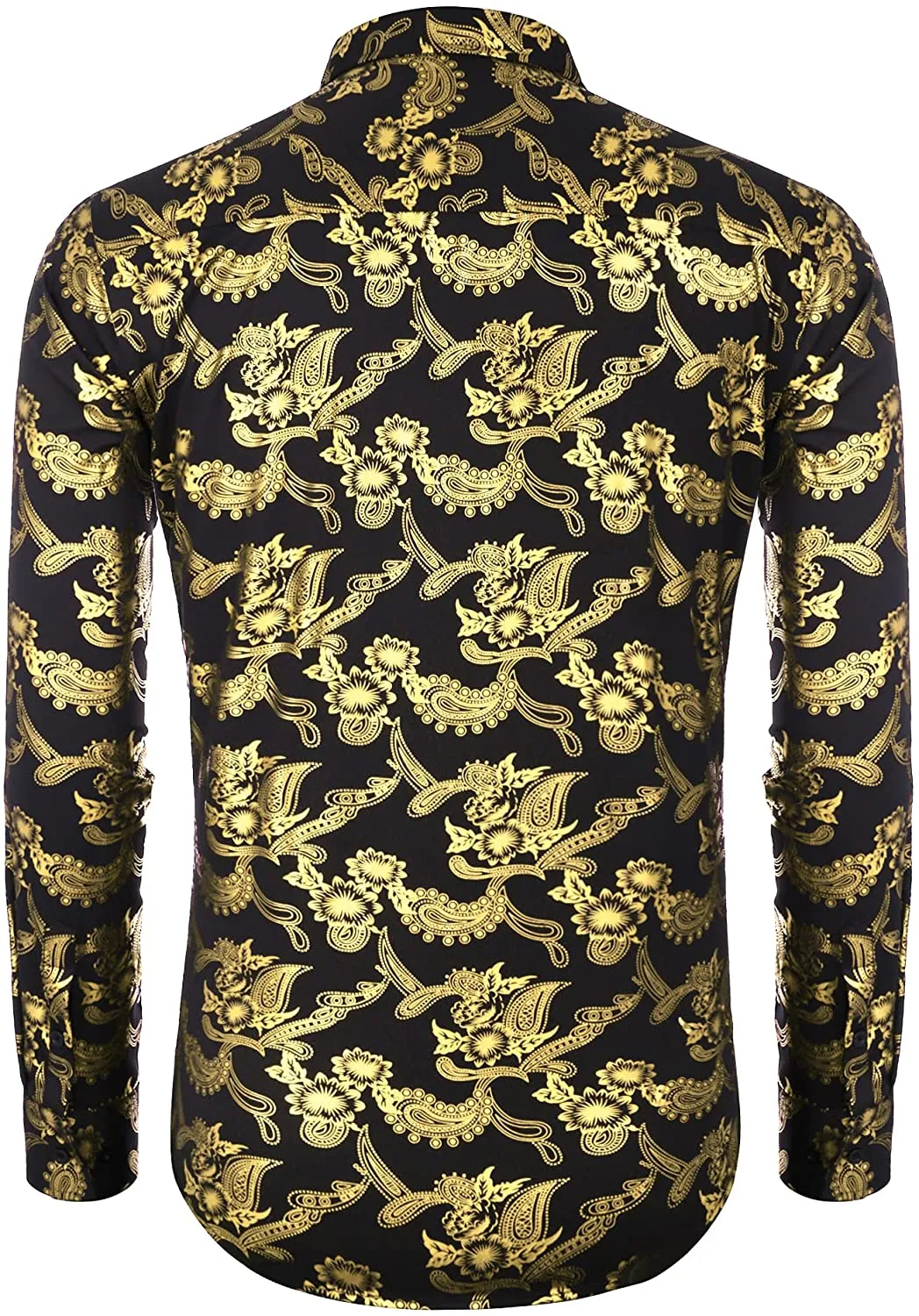 Men's Elegant Paisley Black/Gold Floral Printed Dress Shirt