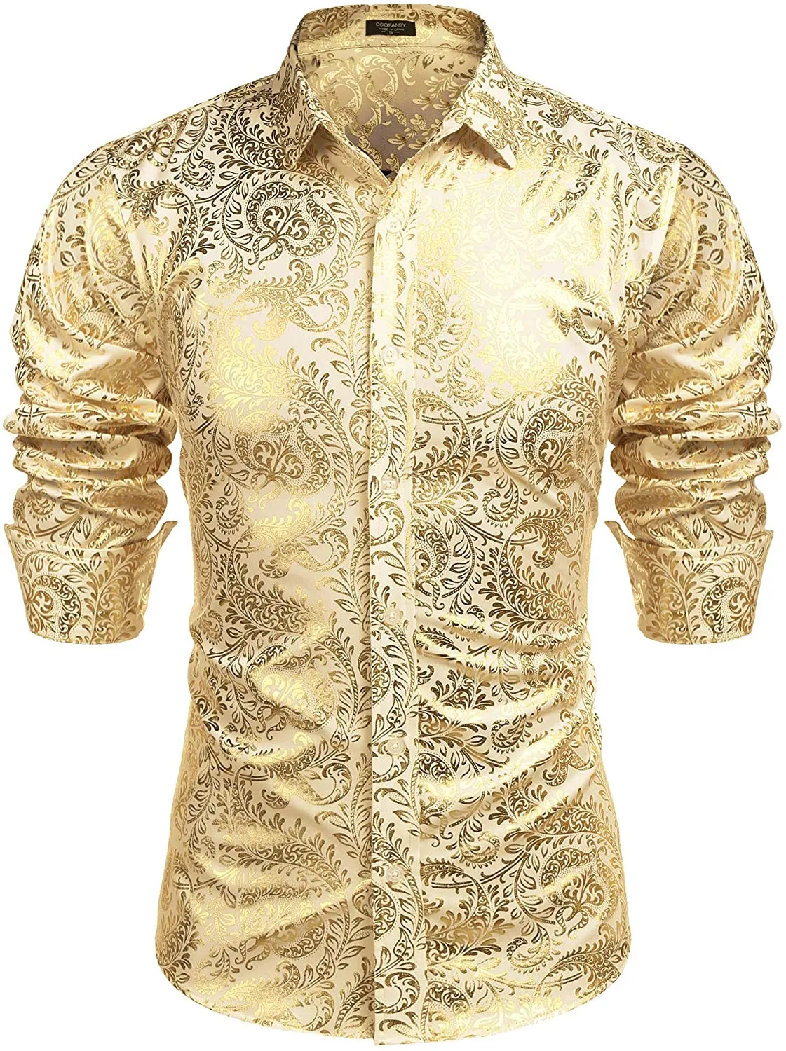 Men's Elegant Paisley Black/Gold Floral Printed Dress Shirt