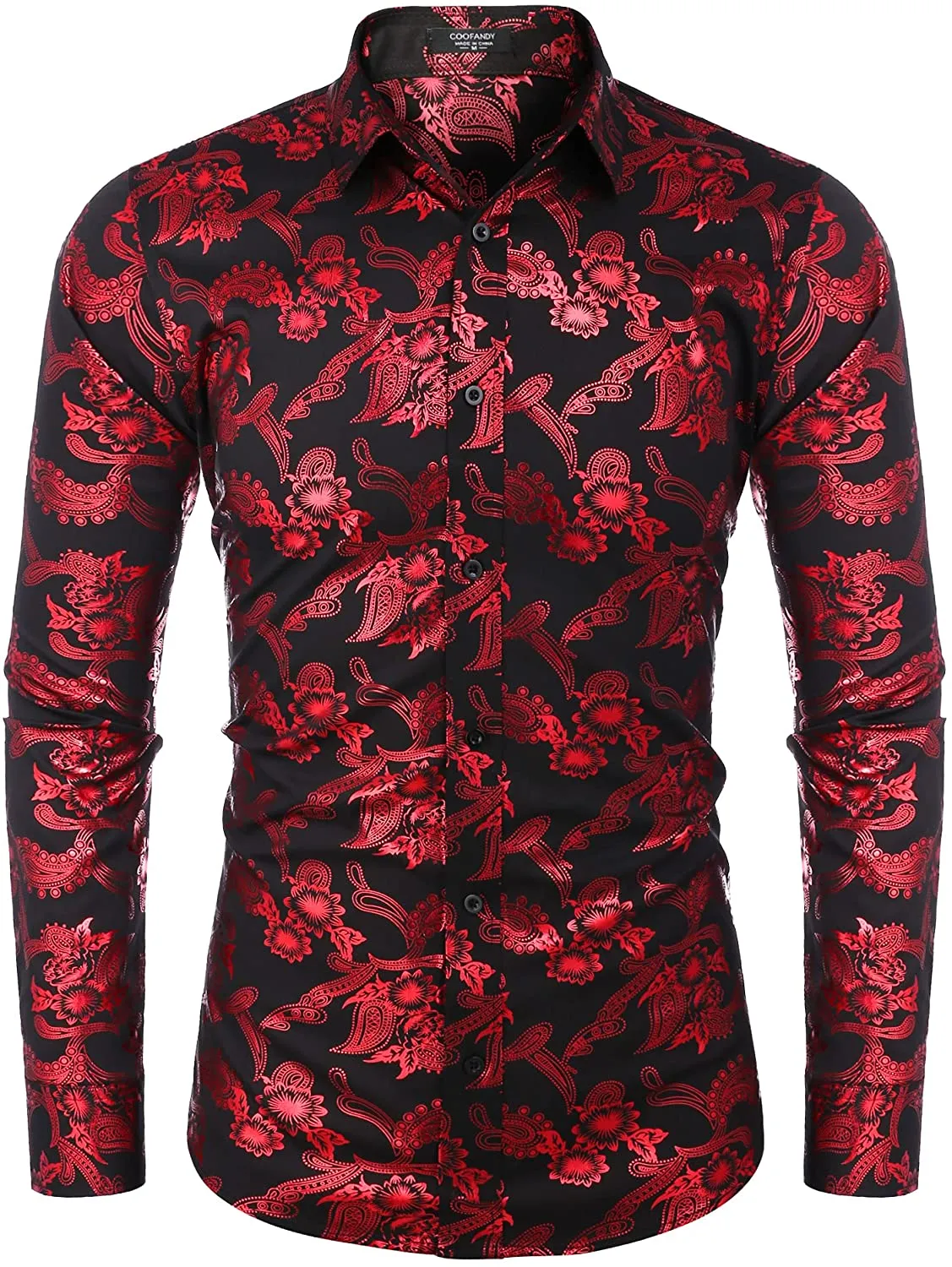 Men's Elegant Paisley Black/Gold Floral Printed Dress Shirt