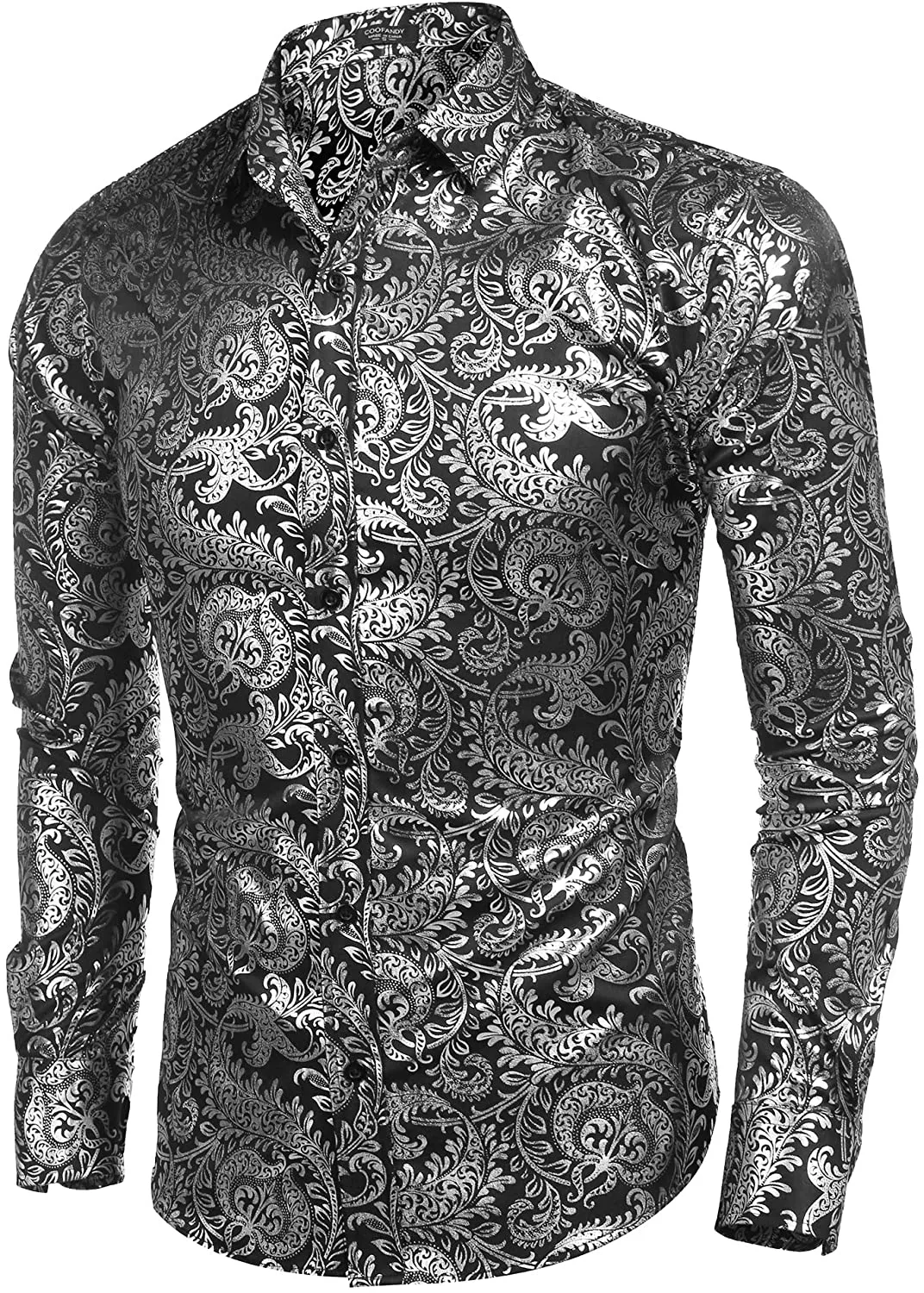 Men's Elegant Paisley Black/Gold Floral Printed Dress Shirt