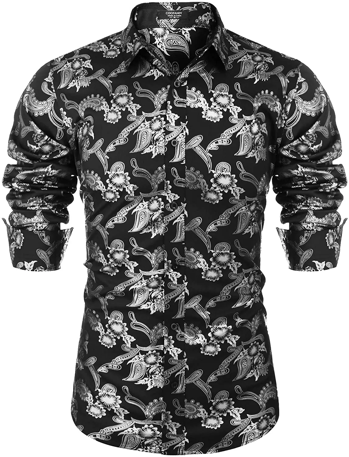 Men's Elegant Paisley Black/Gold Floral Printed Dress Shirt