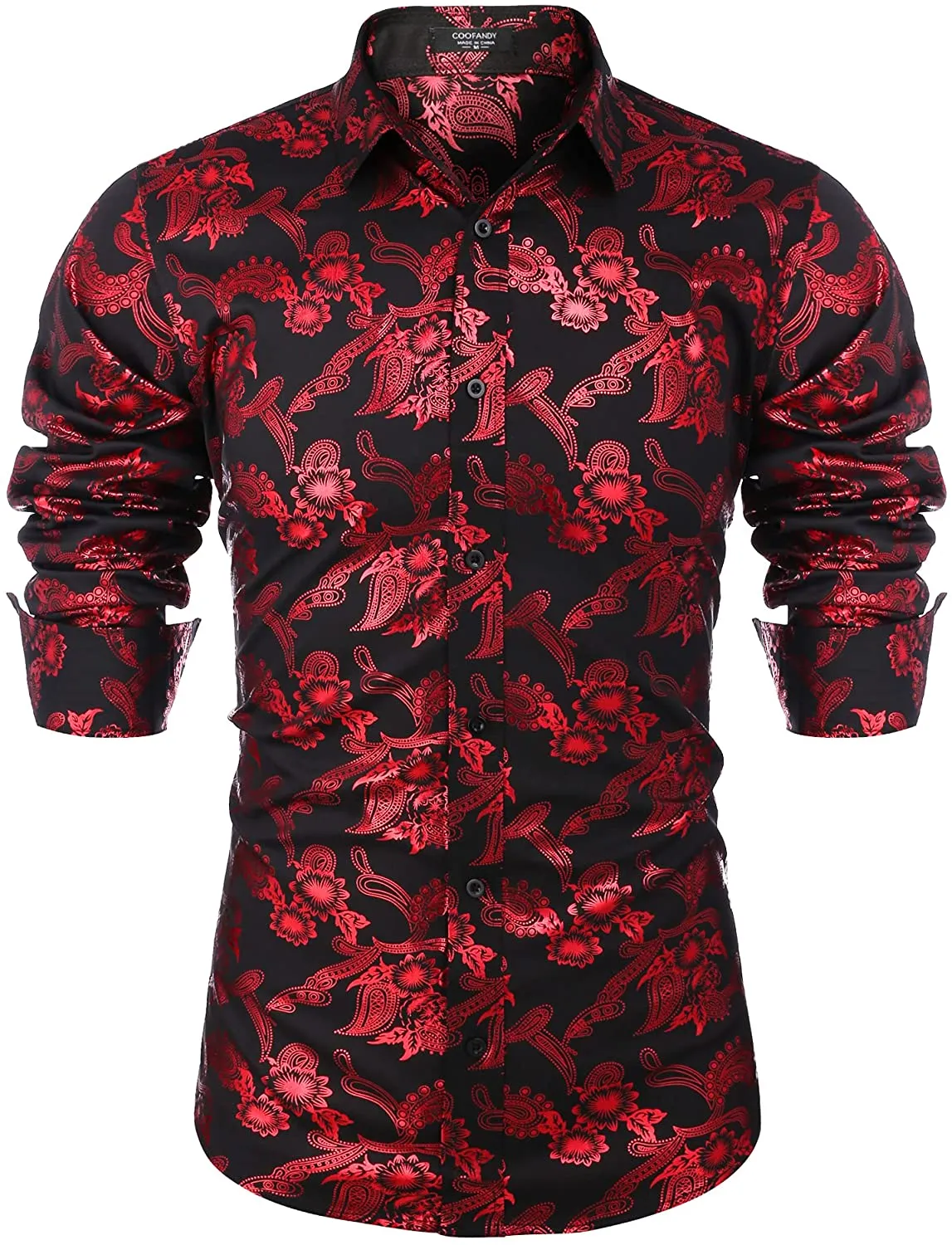 Men's Elegant Paisley Black/Gold Floral Printed Dress Shirt