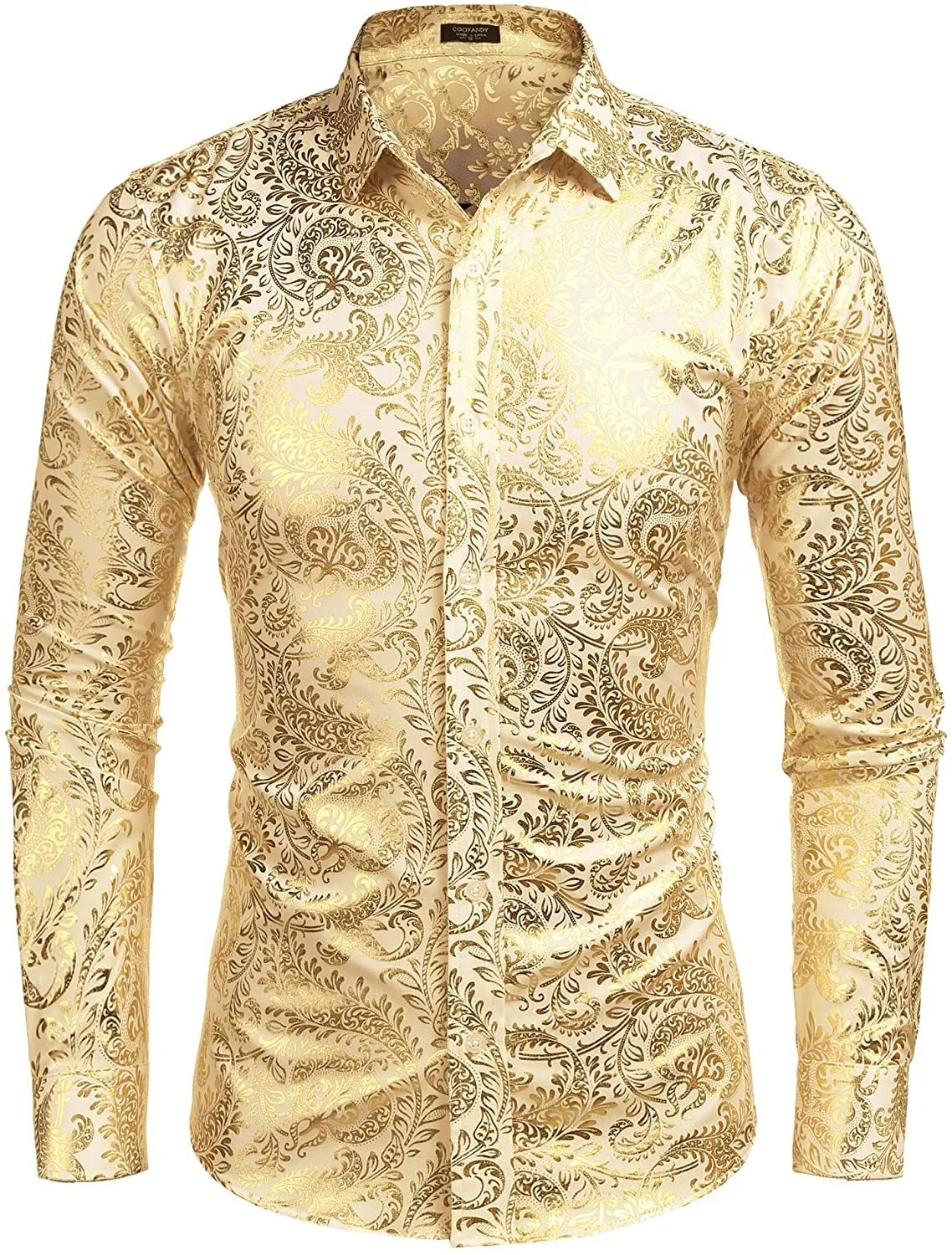 Men's Elegant Paisley Black/Gold Floral Printed Dress Shirt