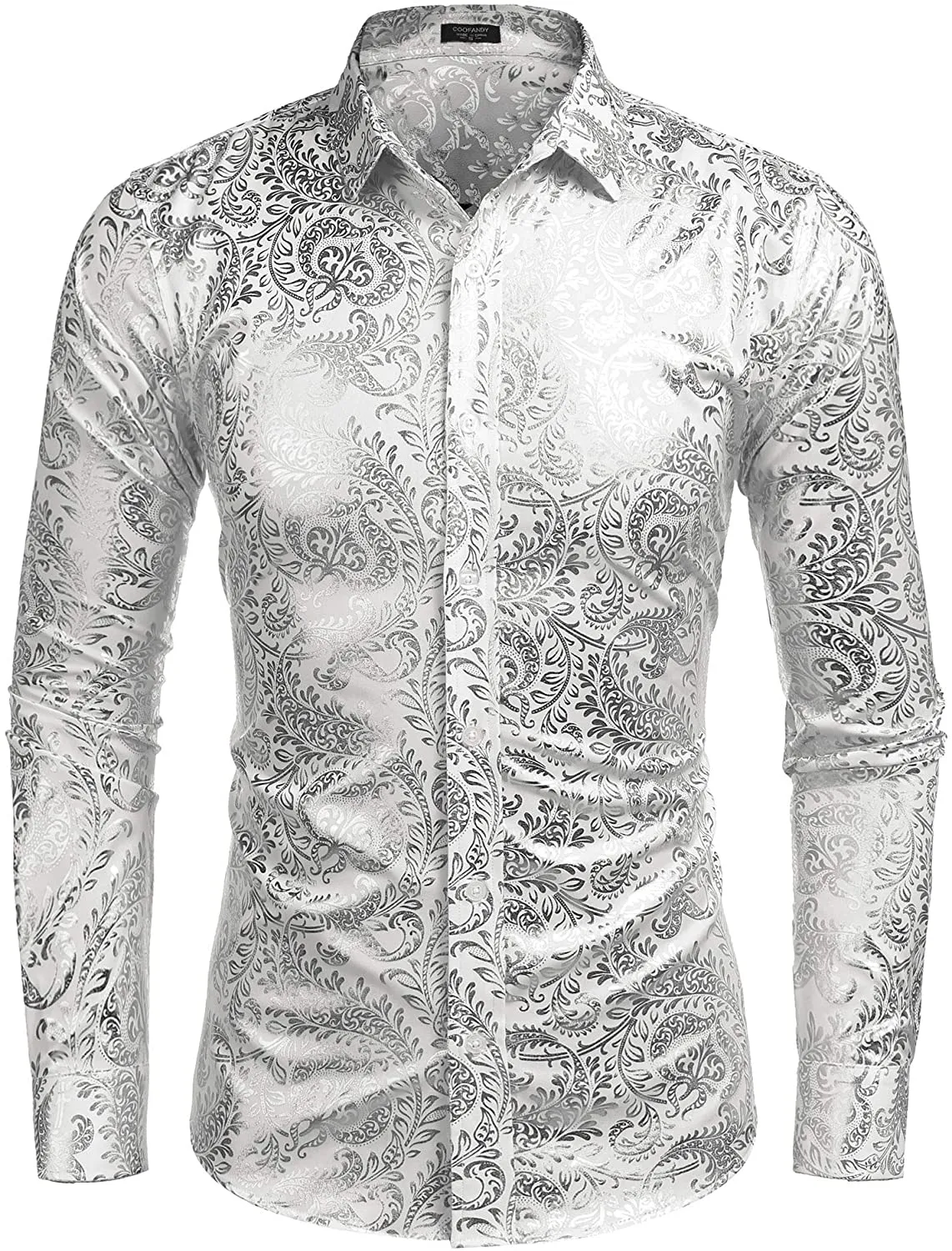 Men's Elegant Paisley Black/Gold Floral Printed Dress Shirt