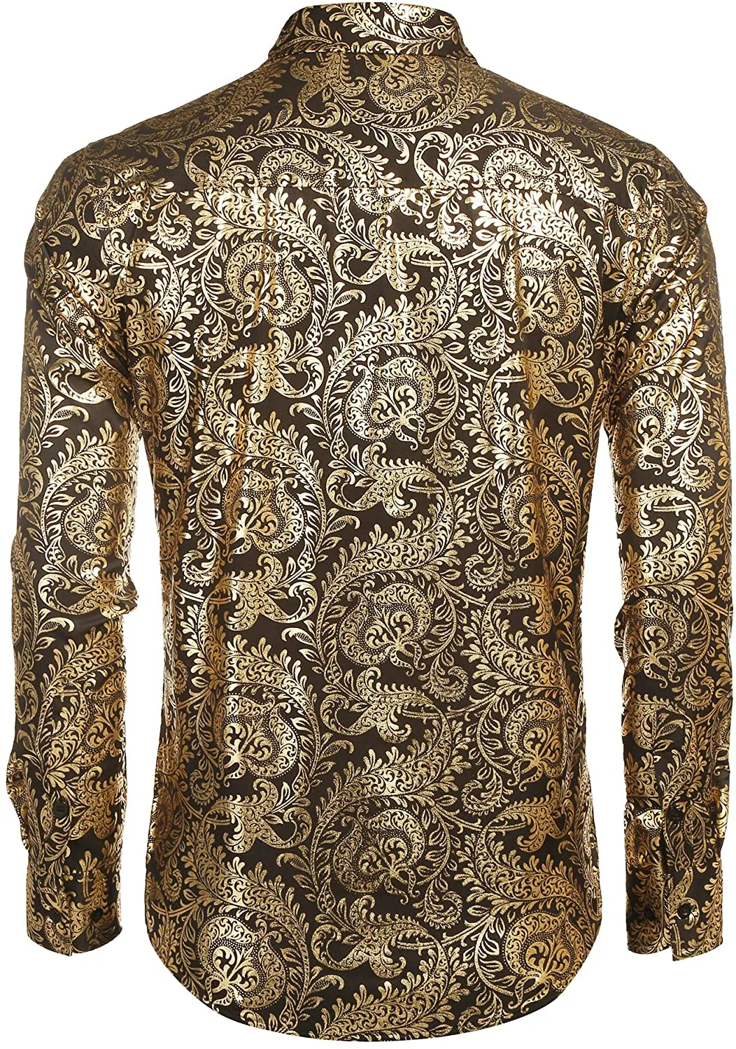 Men's Elegant Paisley Black/Gold Floral Printed Dress Shirt