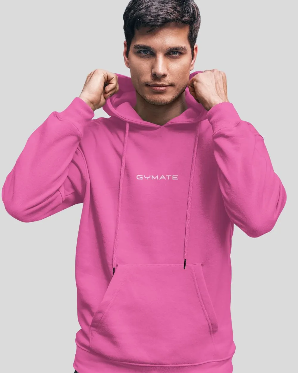 Mens Pink Hoodies Designer Gymate Original small logo [ctr]