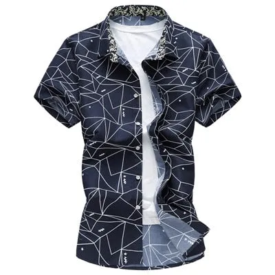 Men's Summer Shirt Fashion Plaid Printing Turn-down Collar 2020 New