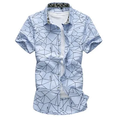 Men's Summer Shirt Fashion Plaid Printing Turn-down Collar 2020 New