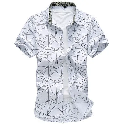 Men's Summer Shirt Fashion Plaid Printing Turn-down Collar 2020 New