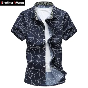 Men's Summer Shirt Fashion Plaid Printing Turn-down Collar 2020 New