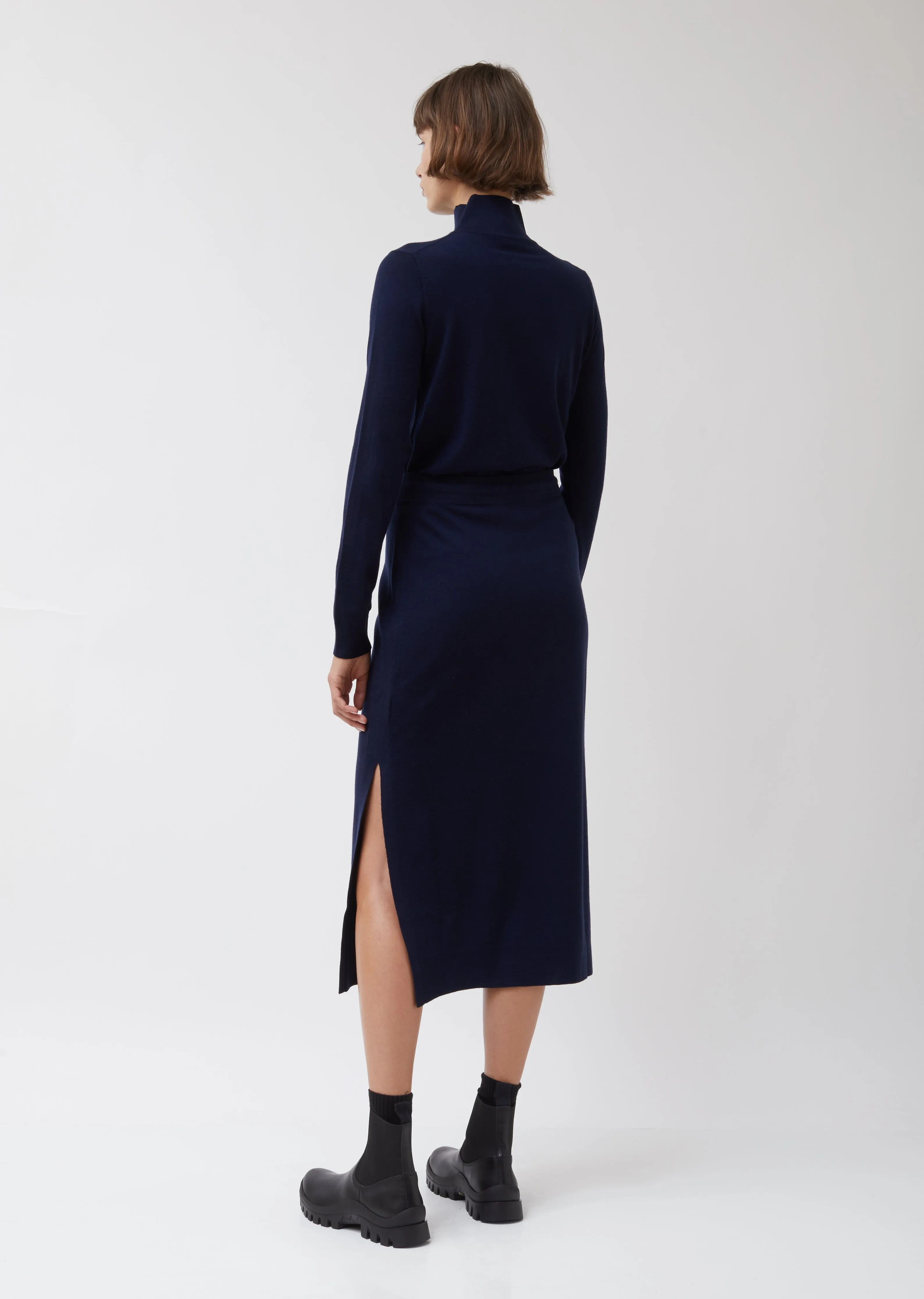 Navy Merino Wool Drawstring Skirt