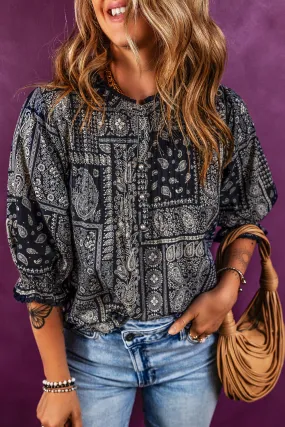 Paisley Print 3/4 Sleeve Blouse