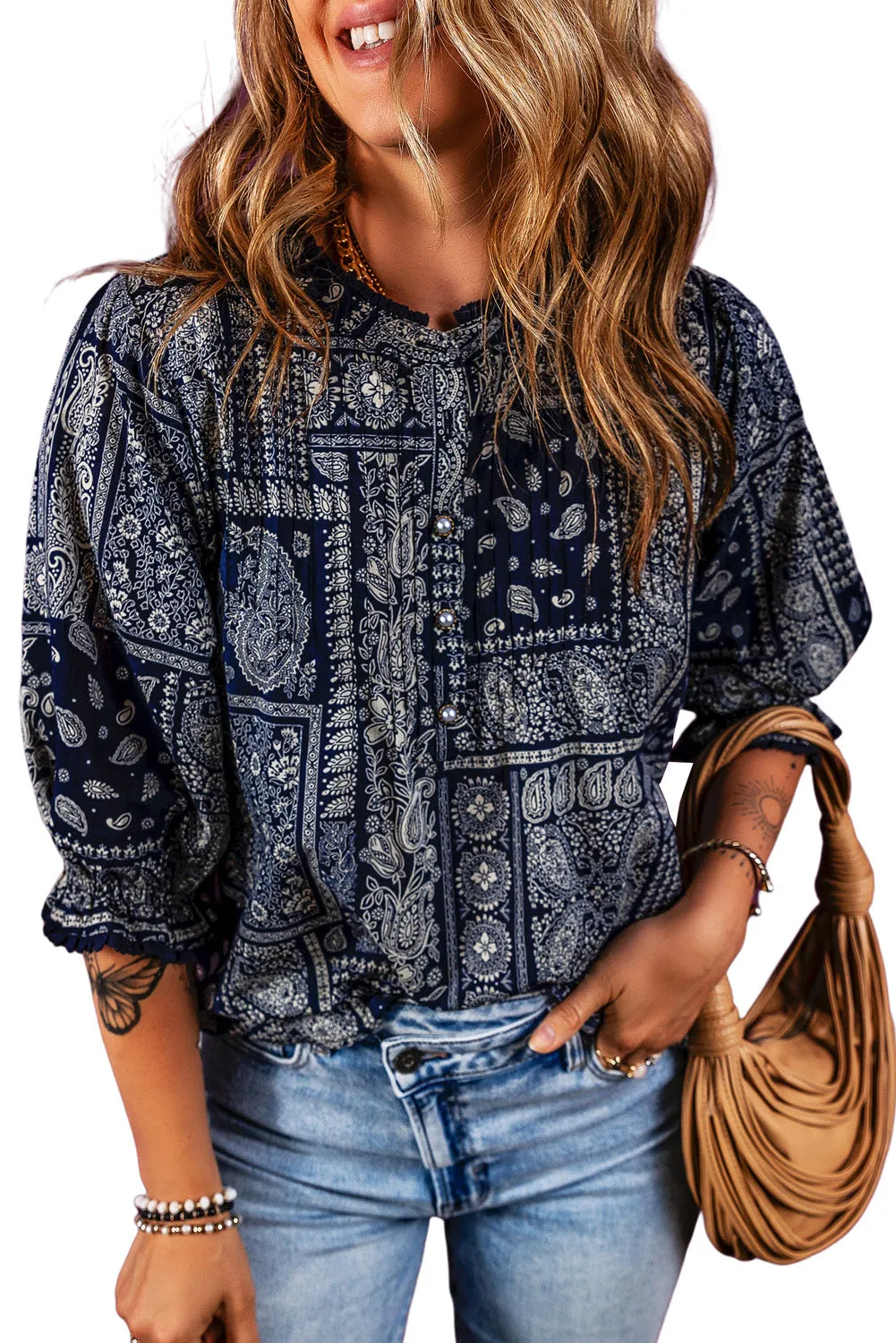 Paisley Print 3/4 Sleeve Blouse