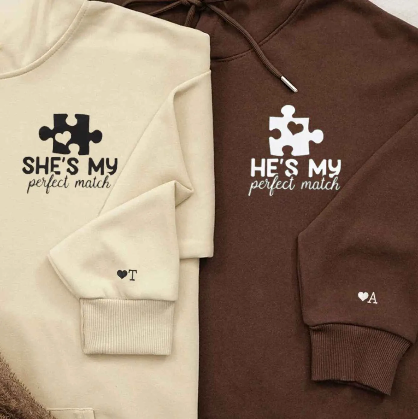 Perfect Match Puzzle Piece Couple Hoodies - Custom Embroidered Matching Hoodies For Couples