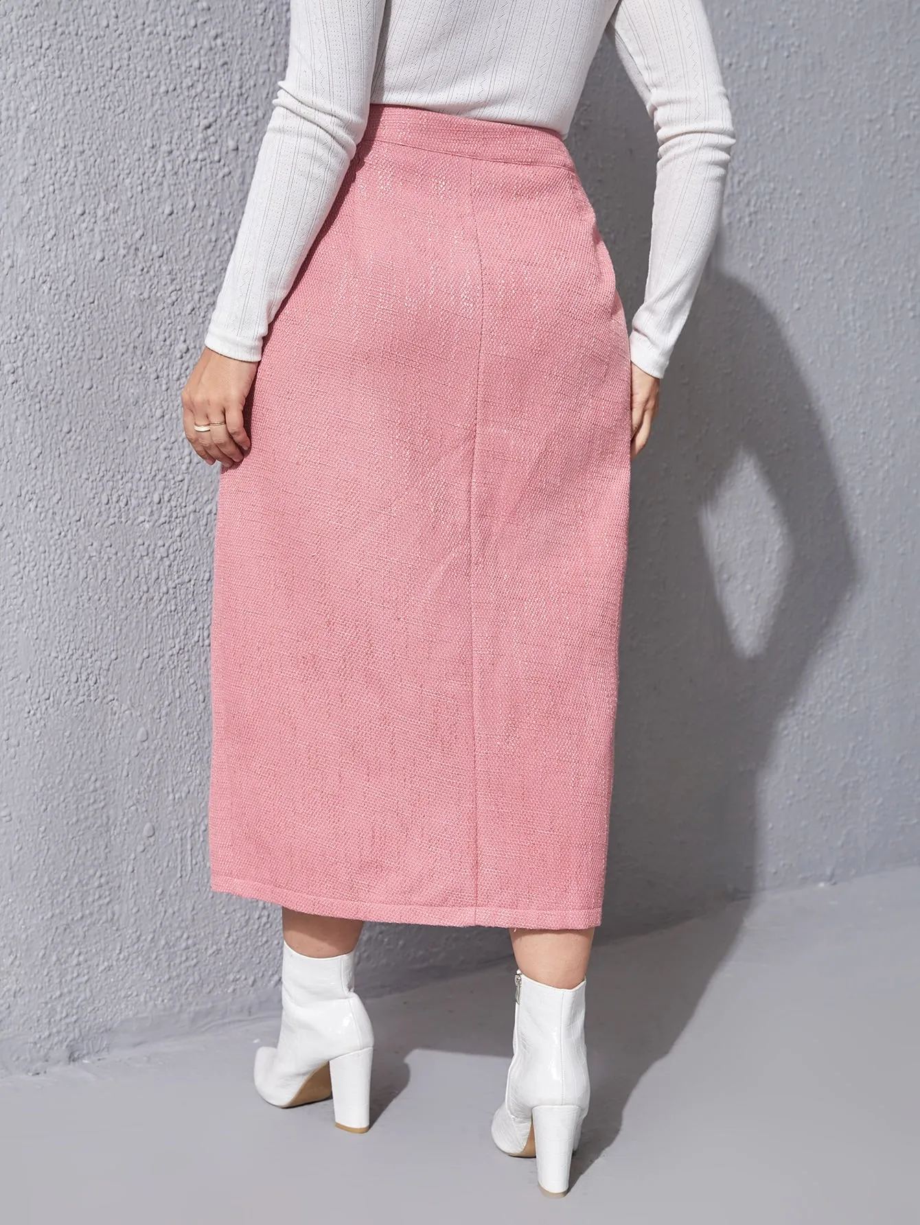 Plain Button Front Long Plus Size Skirts