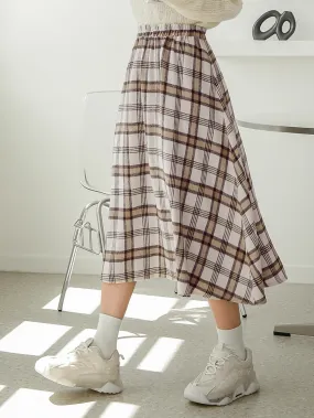 Preppy Plaid Natural Midi Women Skirt