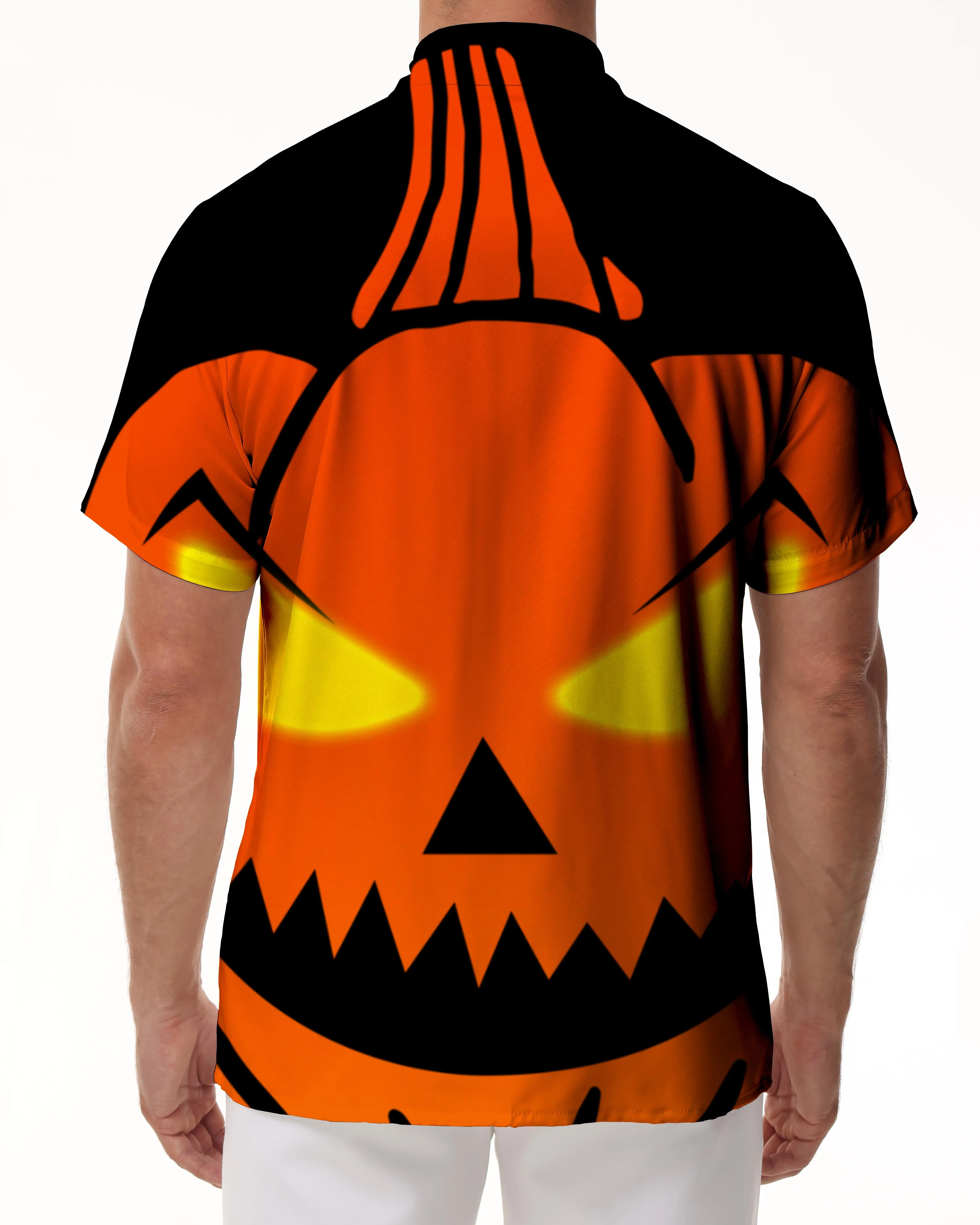 Pumpkin Ghost Men's Casual Button Shirt Short Sleeve Beach Vacation Tropical Hawaiian Outfit