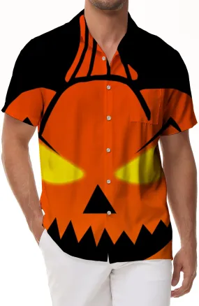 Pumpkin Ghost Men's Casual Button Shirt Short Sleeve Beach Vacation Tropical Hawaiian Outfit