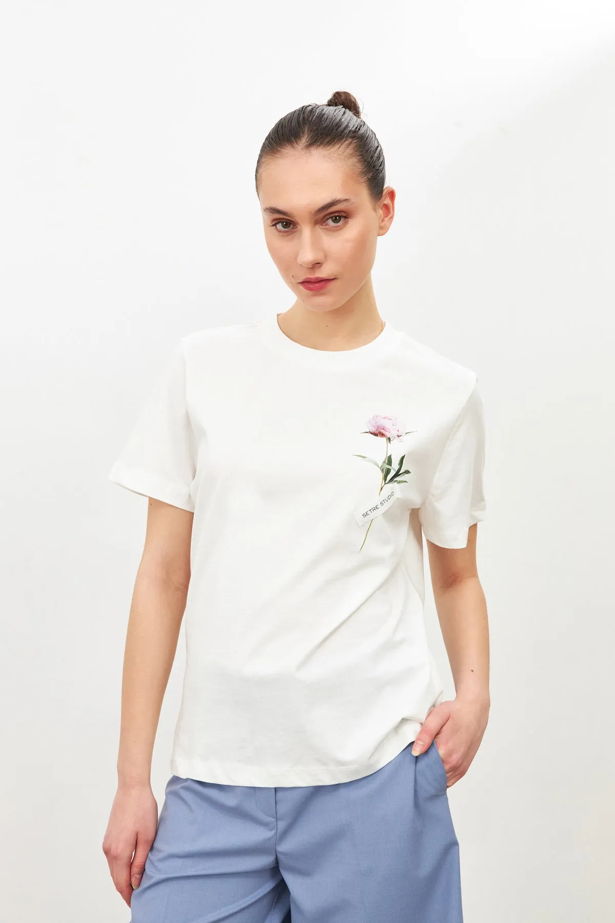 Setre Flower Detail Setre Banded T-Shirts Ecru