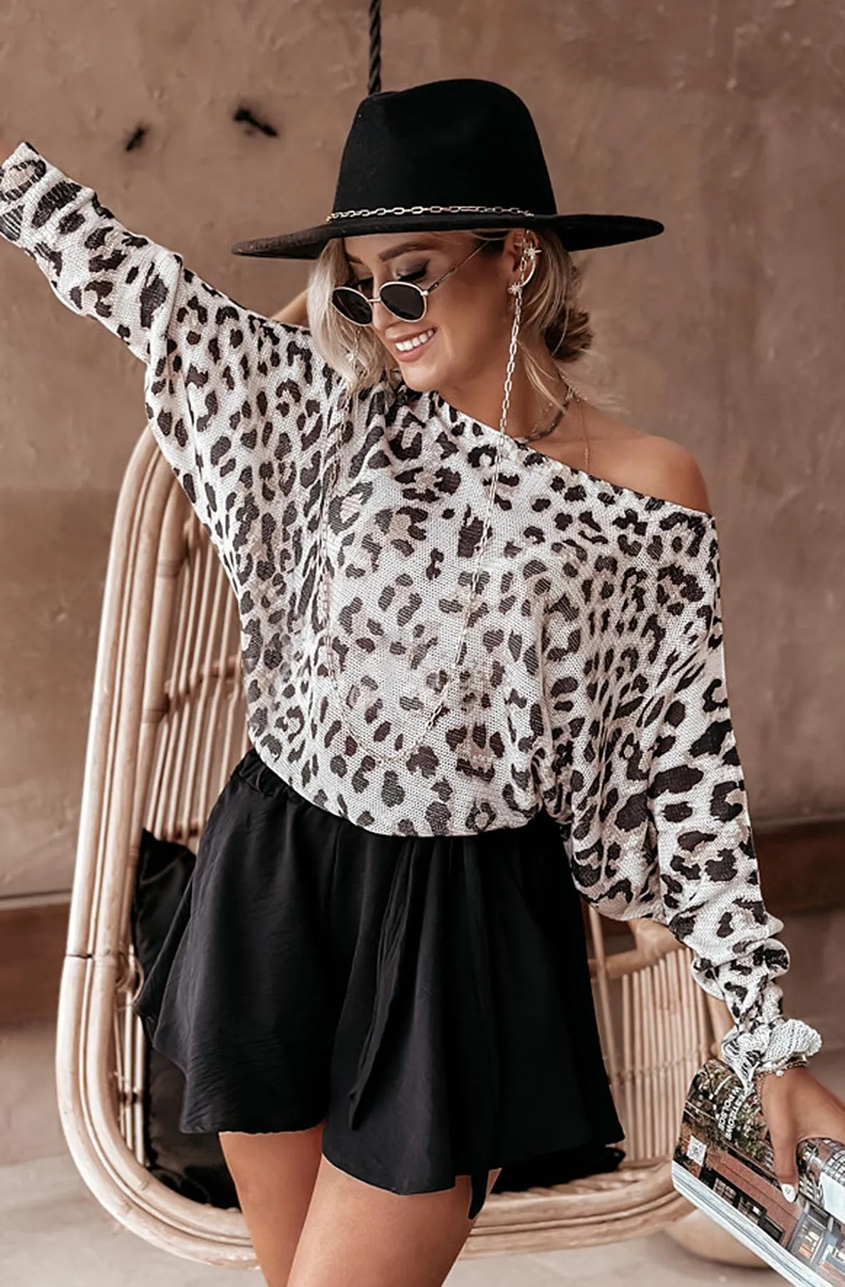 Shanice Leopard Printed Batwing Top-Brown