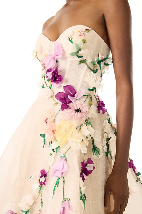 Strapless Floral Cocktail Dress