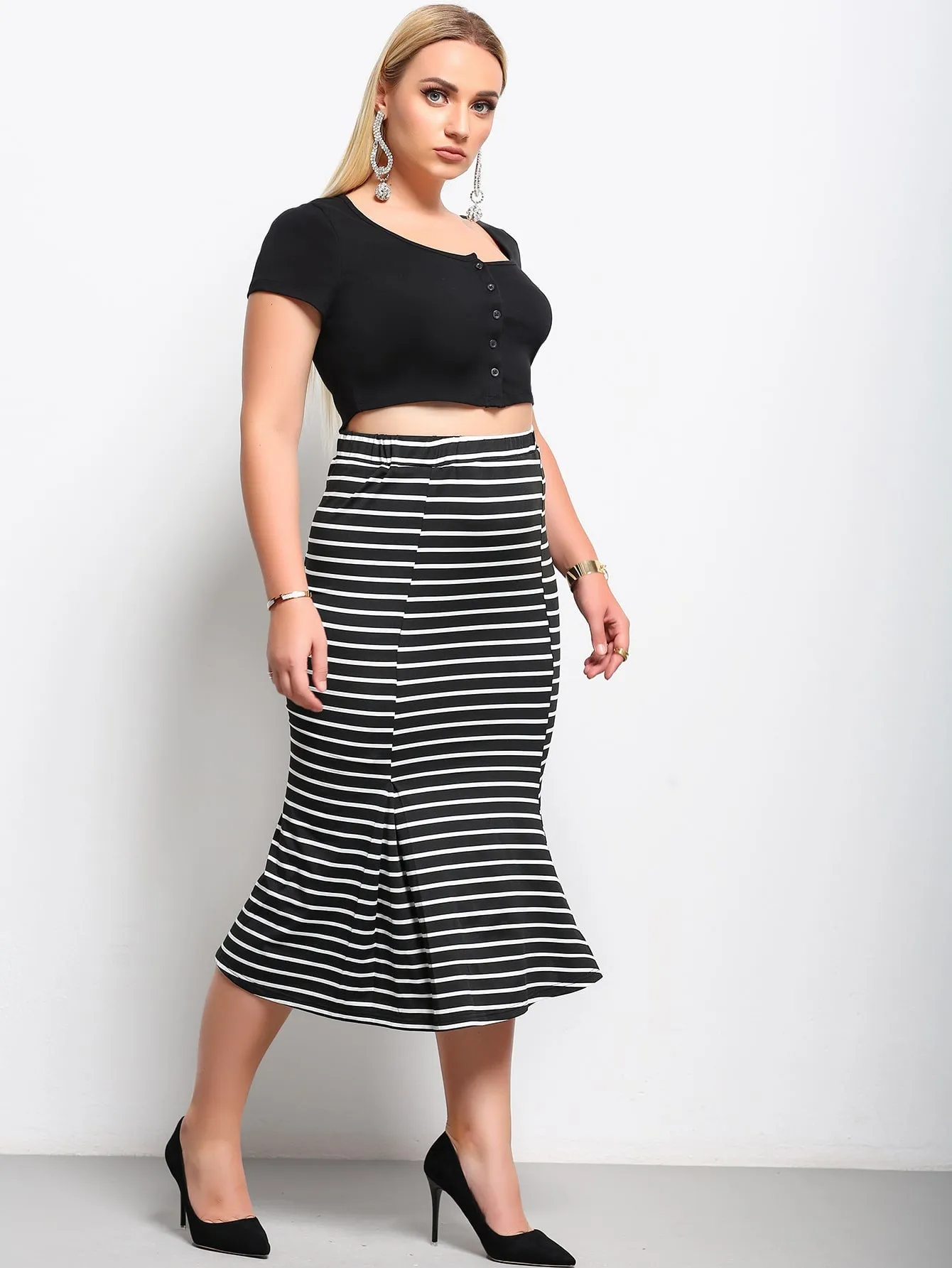 Striped Midi Plus Size Skirt