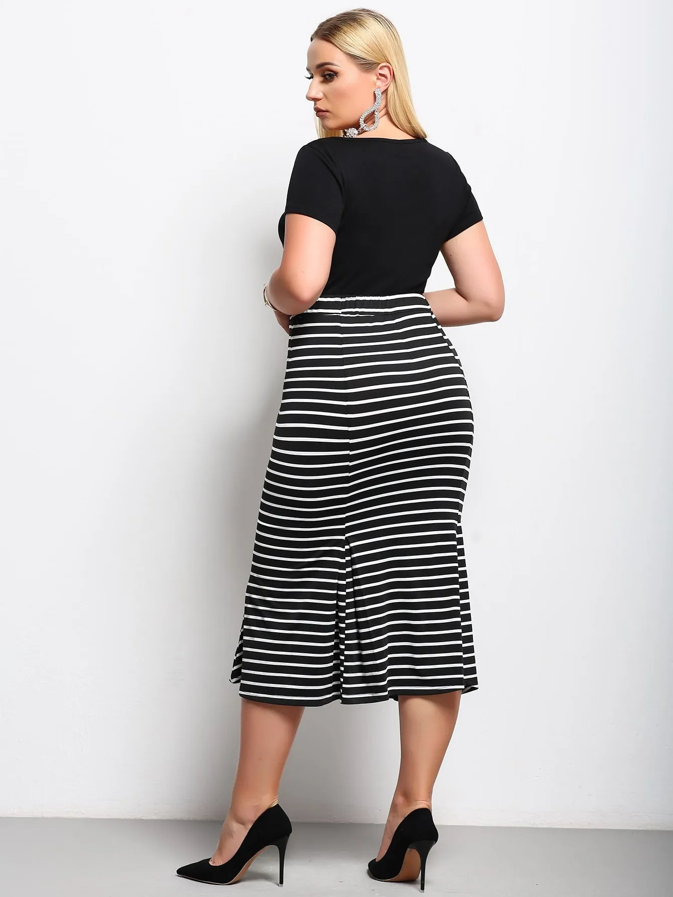 Striped Midi Plus Size Skirt