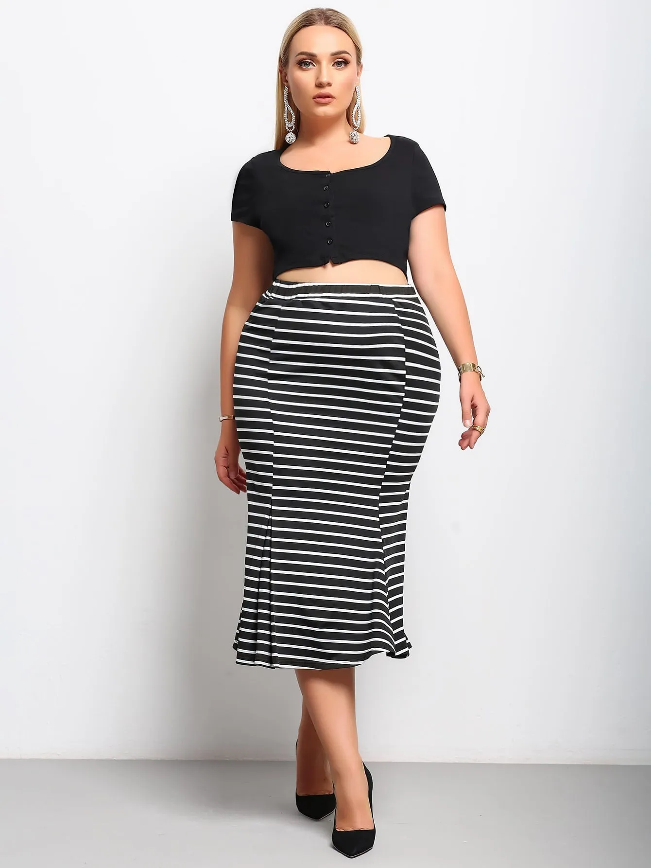 Striped Midi Plus Size Skirt