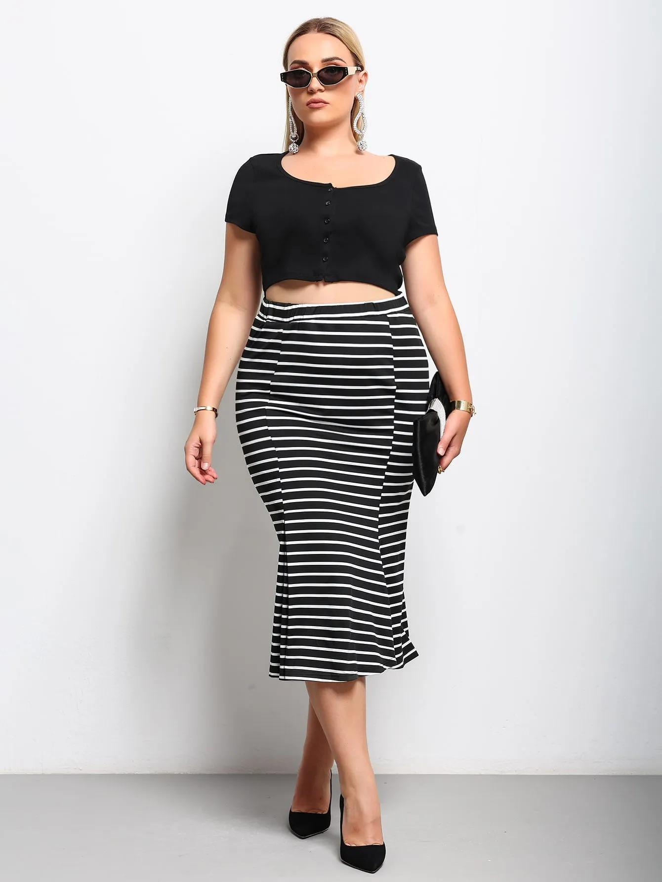 Striped Midi Plus Size Skirt