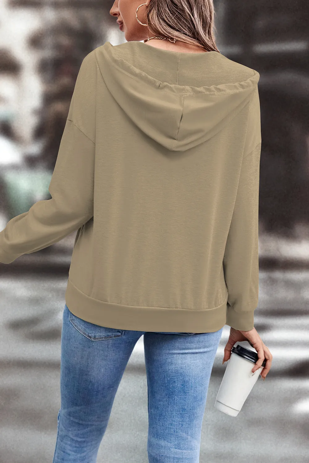 Stylish Contrast Color Hooded Sweatshirt Wholesale Womens Tops