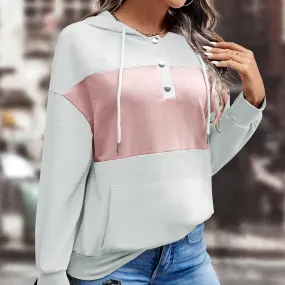 Stylish Contrast Color Hooded Sweatshirt Wholesale Womens Tops