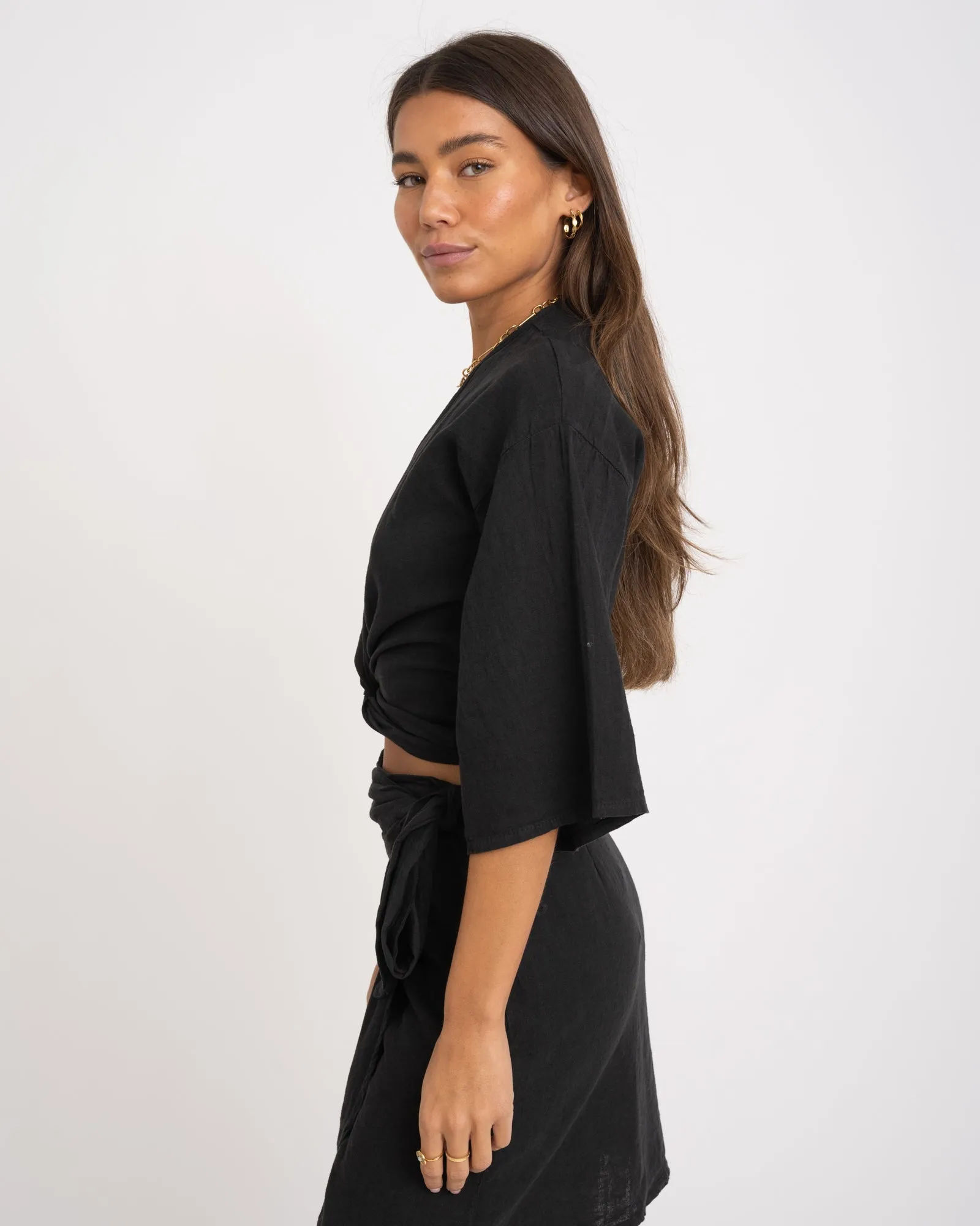 TILTIL Sunny Linen Top Black One Size