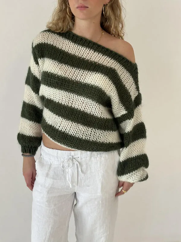 Trendy Slouchy Striped Jumper Casual Sweater