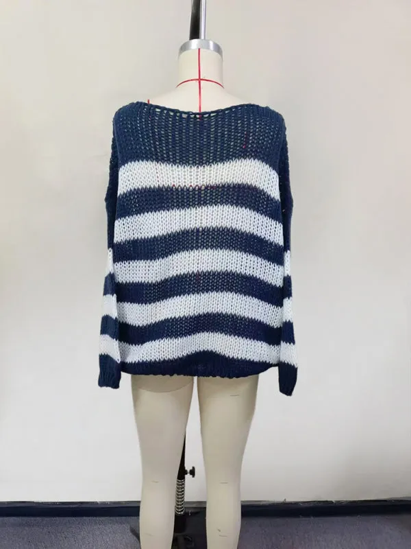 Trendy Slouchy Striped Jumper Casual Sweater