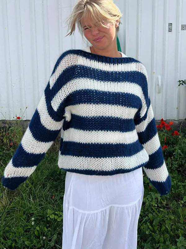 Trendy Slouchy Striped Jumper Casual Sweater