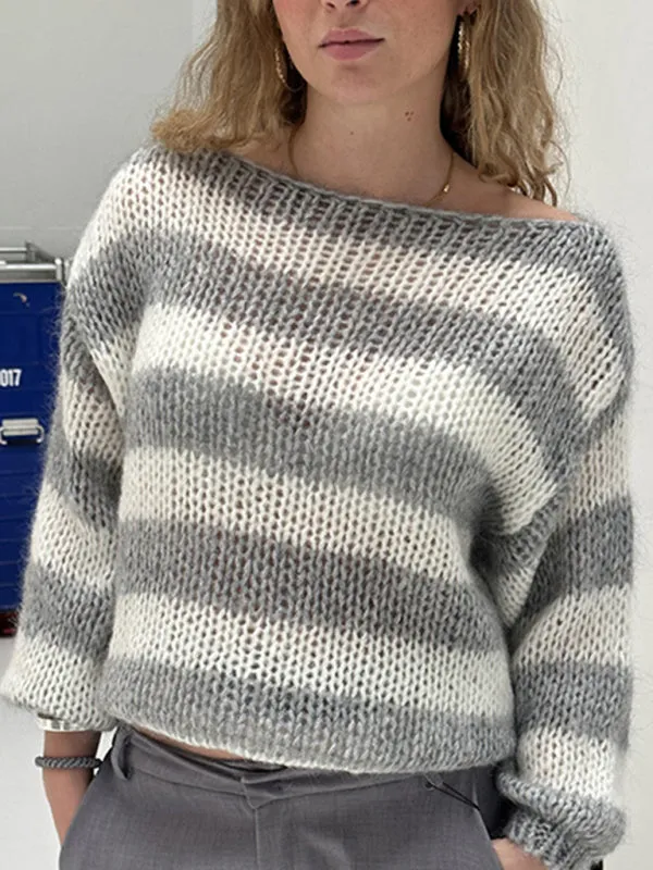 Trendy Slouchy Striped Jumper Casual Sweater