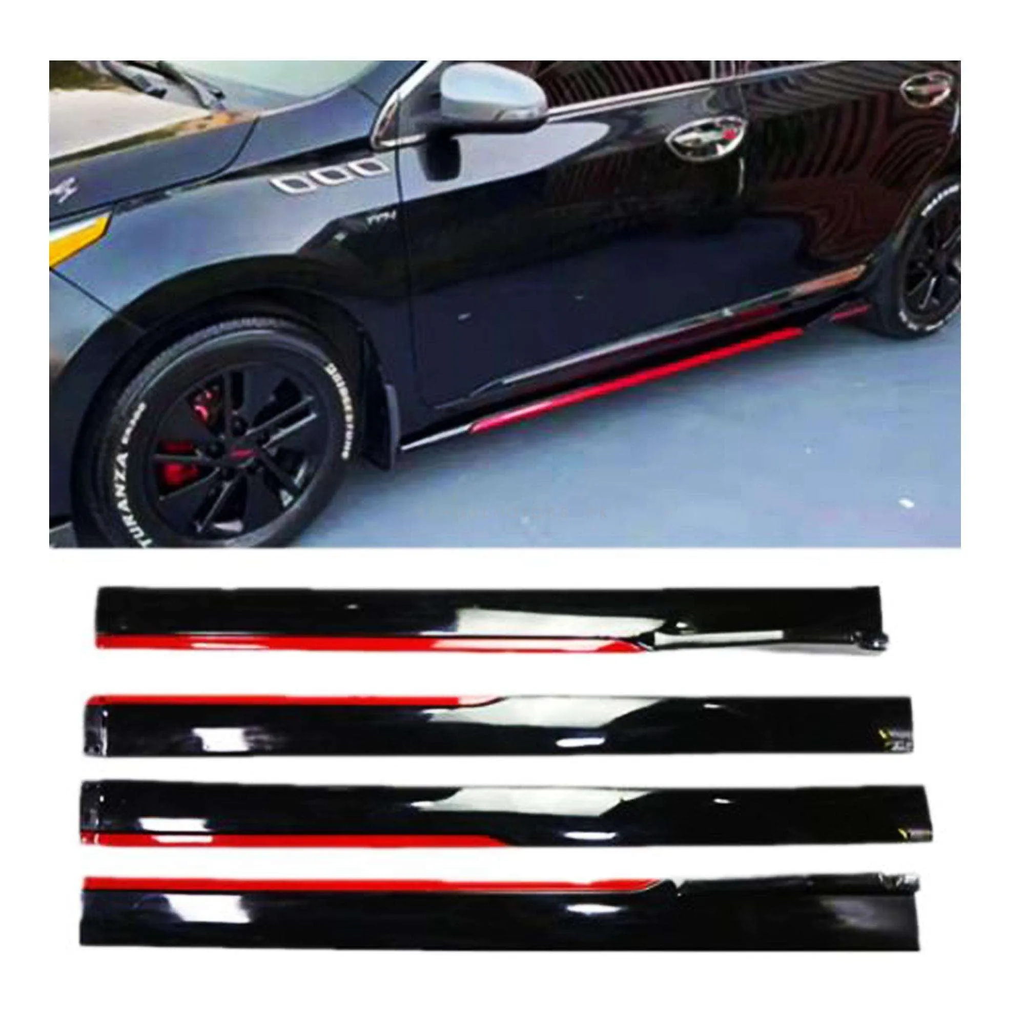 Universal Glossy Black Side Skirts With Red Detail