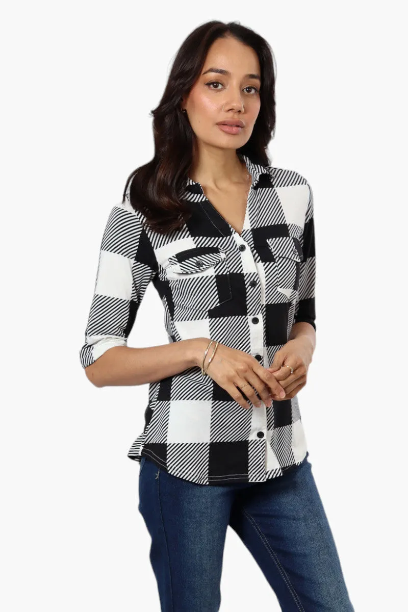 Urbanology Plaid Flap Pocket Button Down Shirt - Black