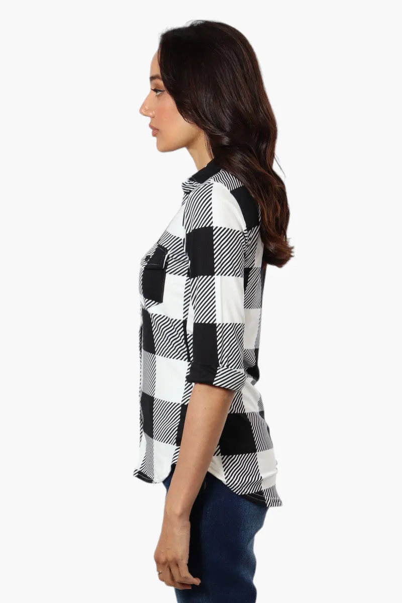 Urbanology Plaid Flap Pocket Button Down Shirt - Black