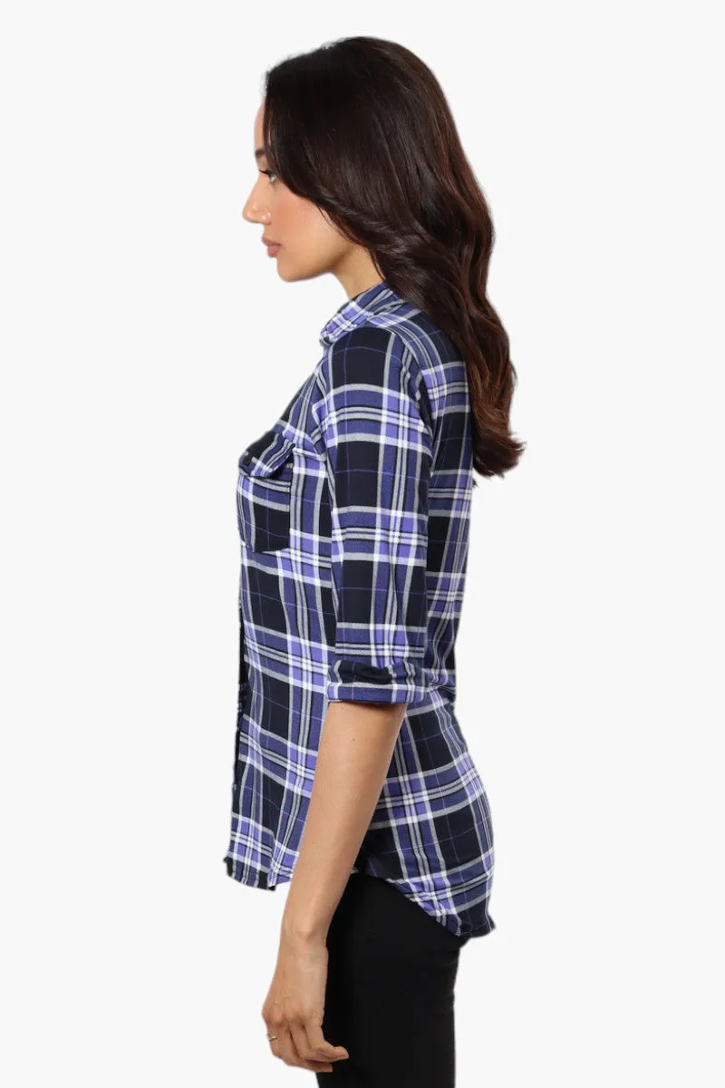 Urbanology Plaid Flap Pocket Button Down Shirt - Navy