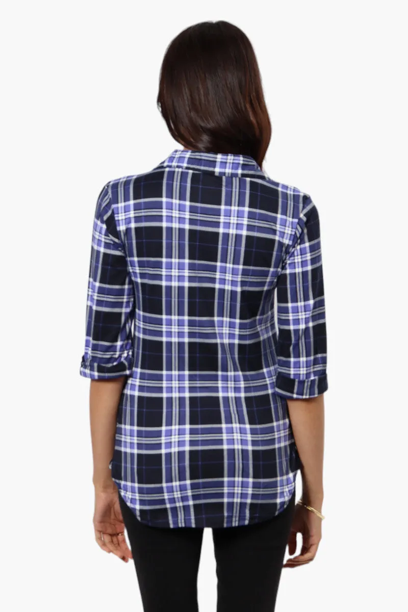 Urbanology Plaid Flap Pocket Button Down Shirt - Navy