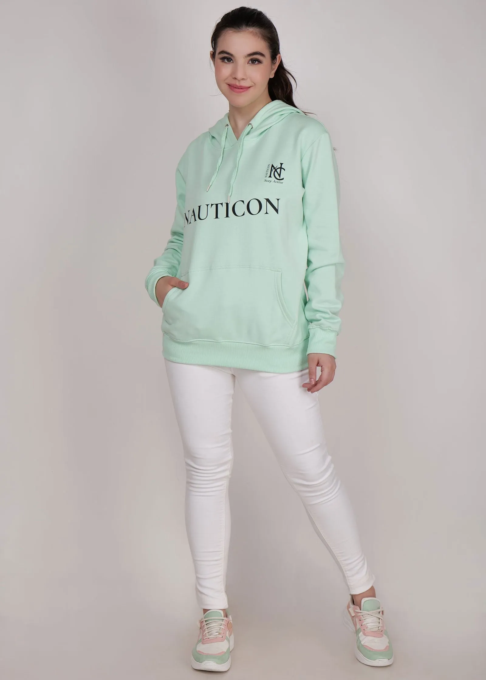 Women Winter Wear Stylish Hoodie Sea Green