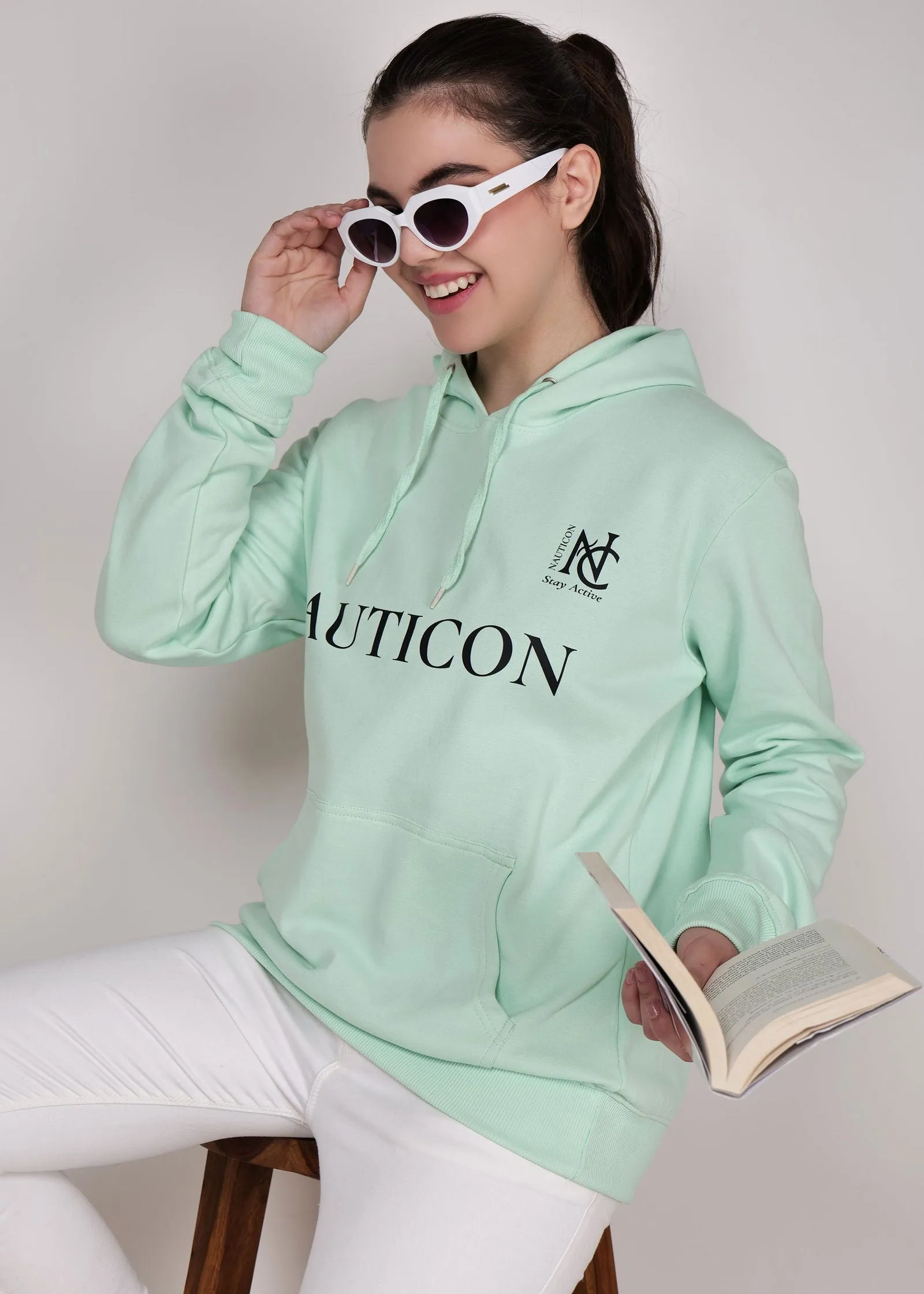 Women Winter Wear Stylish Hoodie Sea Green