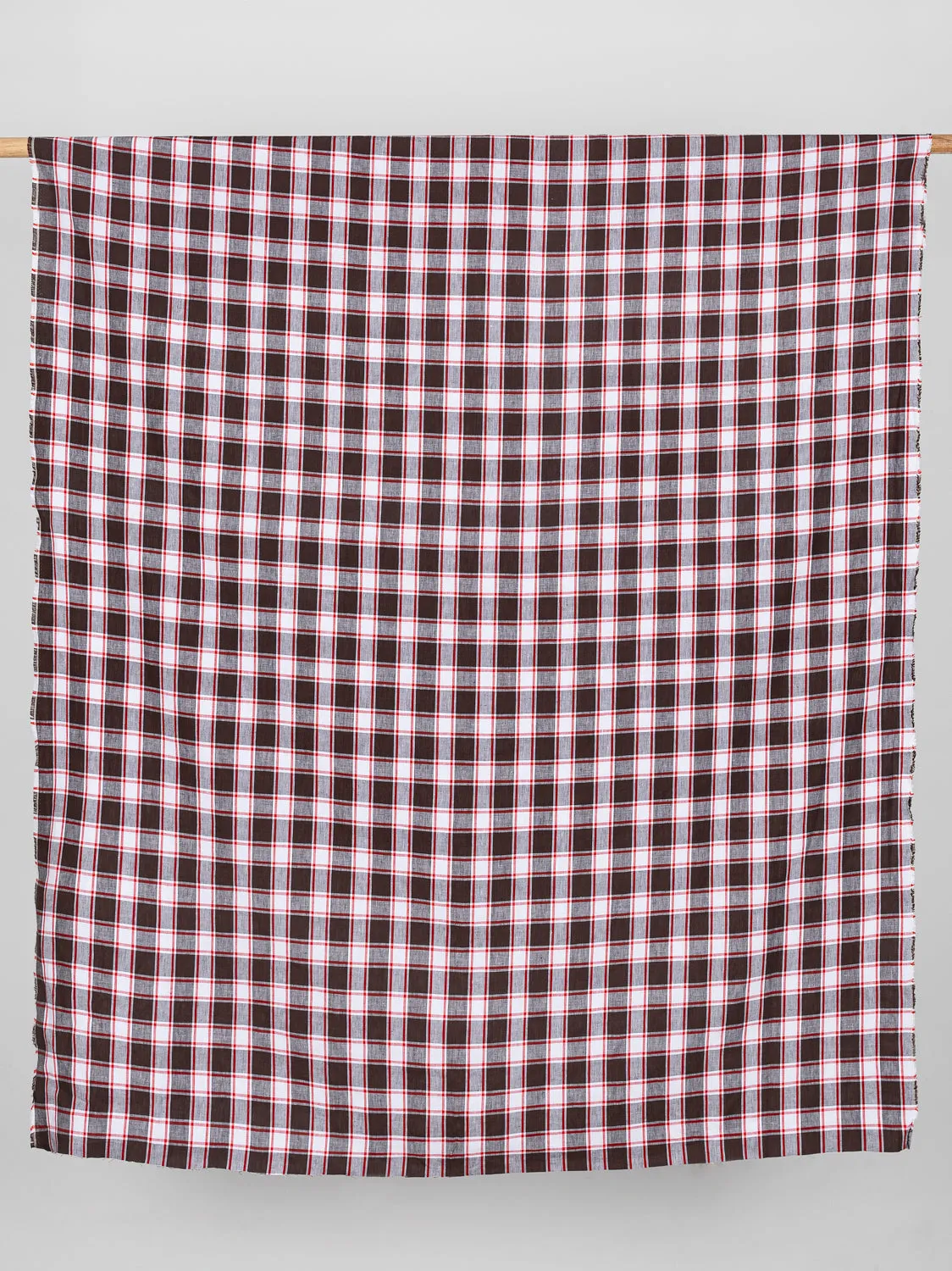 Yarn Dyed Plaid Irish Linen Suiting Deadstock - Brown   Red   White - Swatch